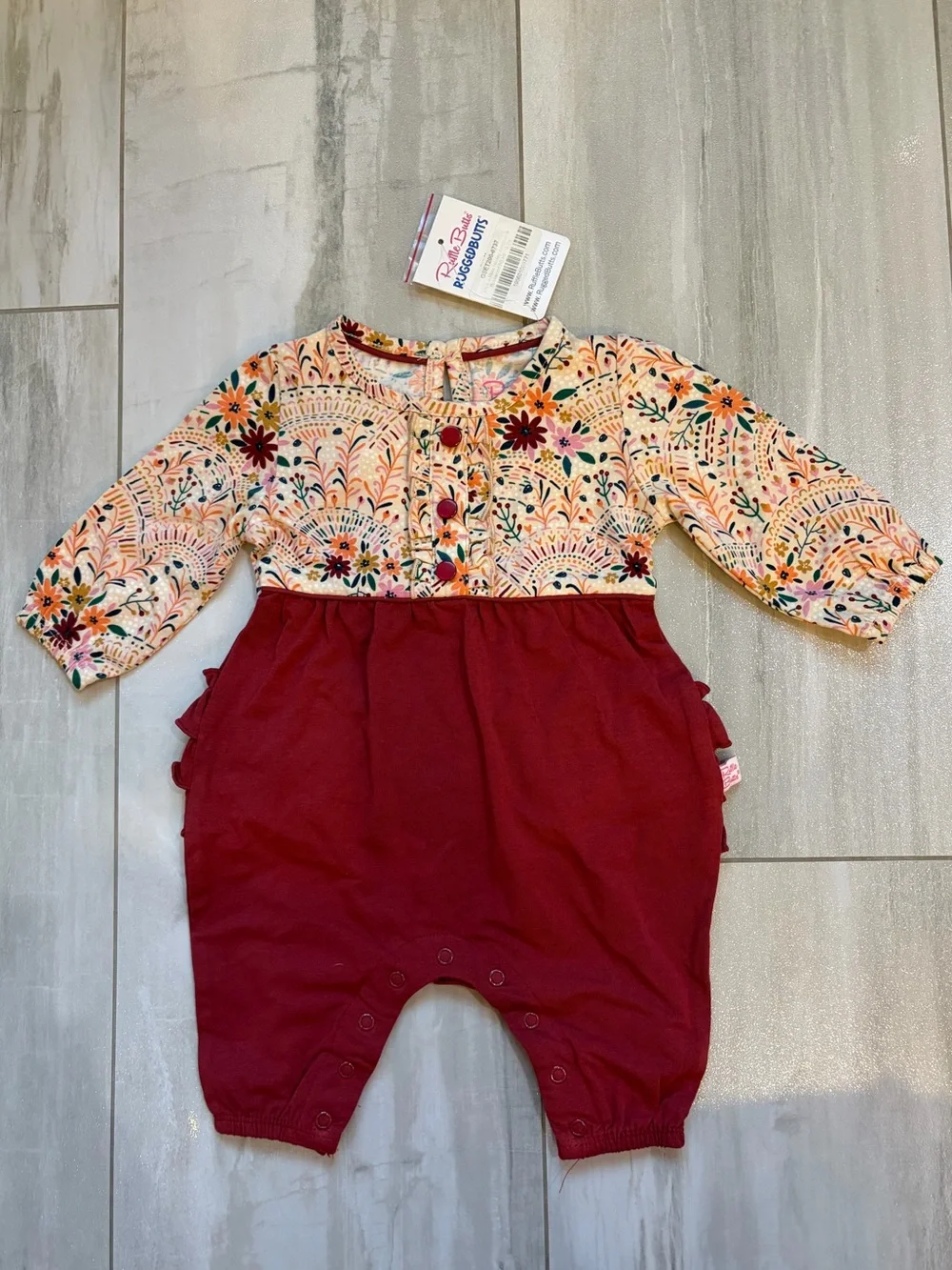 NWT RuffleButts Lace is More Henley Full Length Jumpsuit Romper Girls 0-3M
